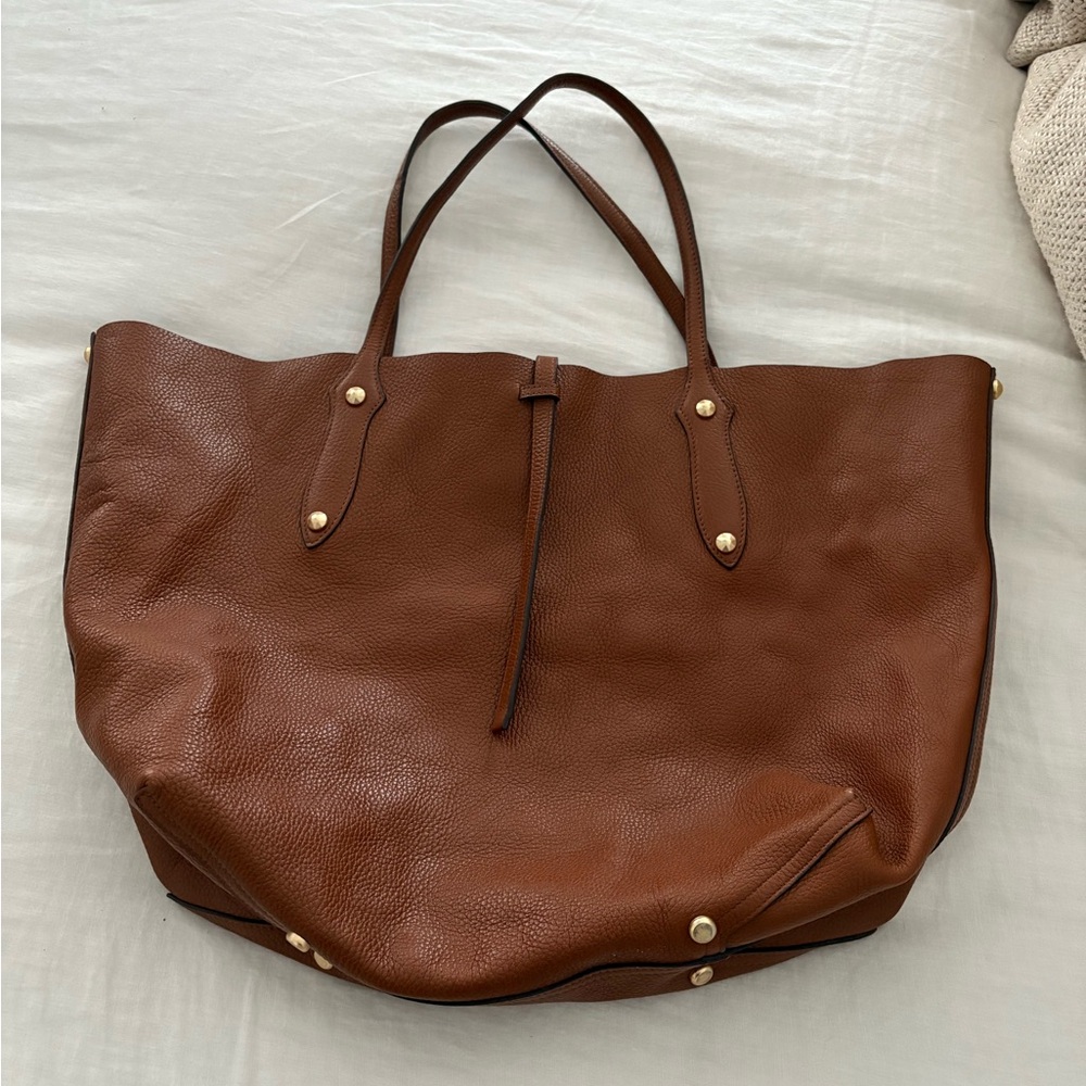 Annabel Ingall Brown Pebbled Leather Double Handles Large Tote Shoulder Bag